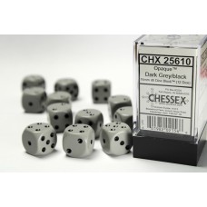 Opaque 16mm d6 Grey/black Dice Block™ (12 dice) (CHX25610)