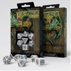 Celtic 3D Revised White & black Dice Set (7) (QSCER02)